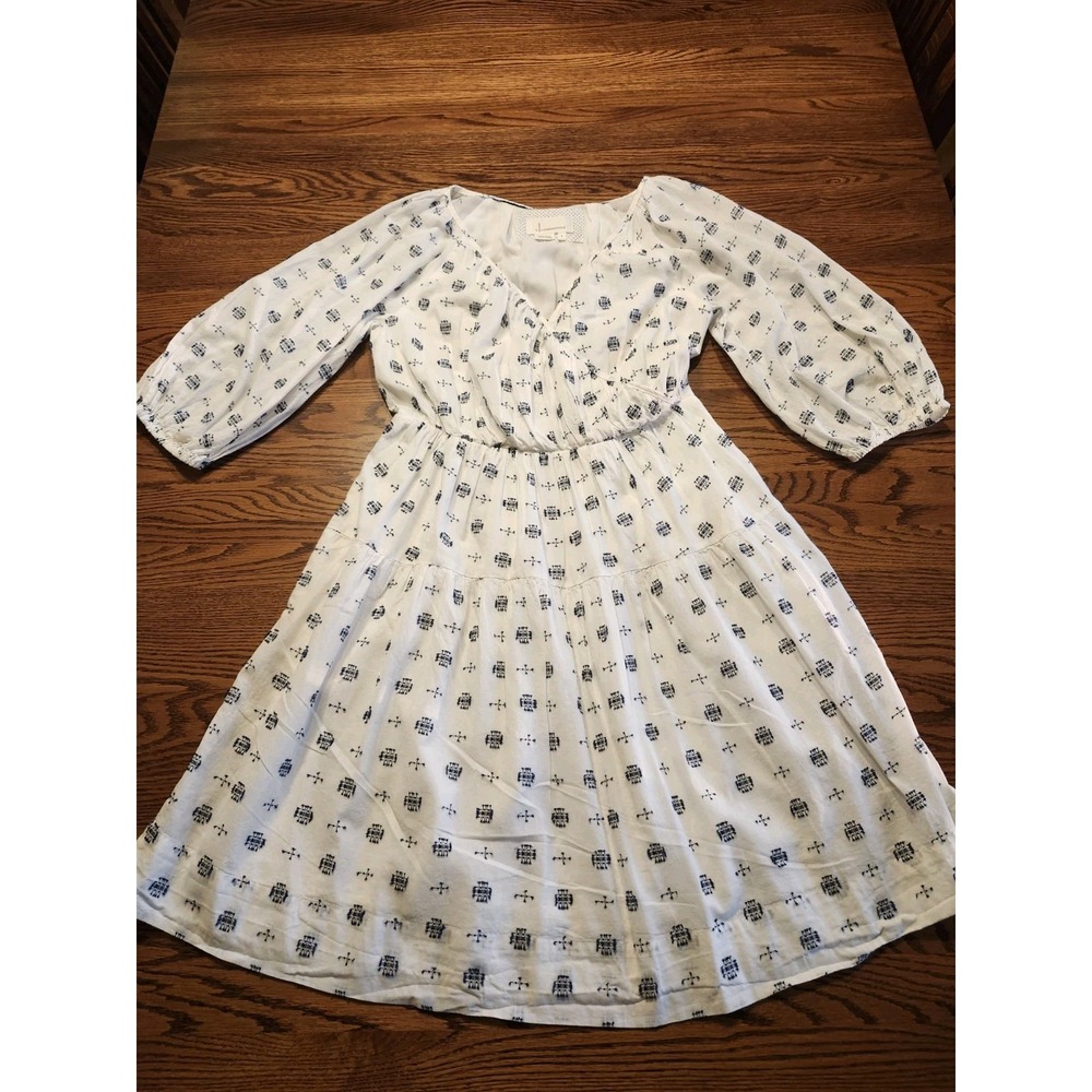 Anthropologie Marcie Surplice Embroidered Puff Sleeve V Neck Dress Medium White - Picture 4 of 11